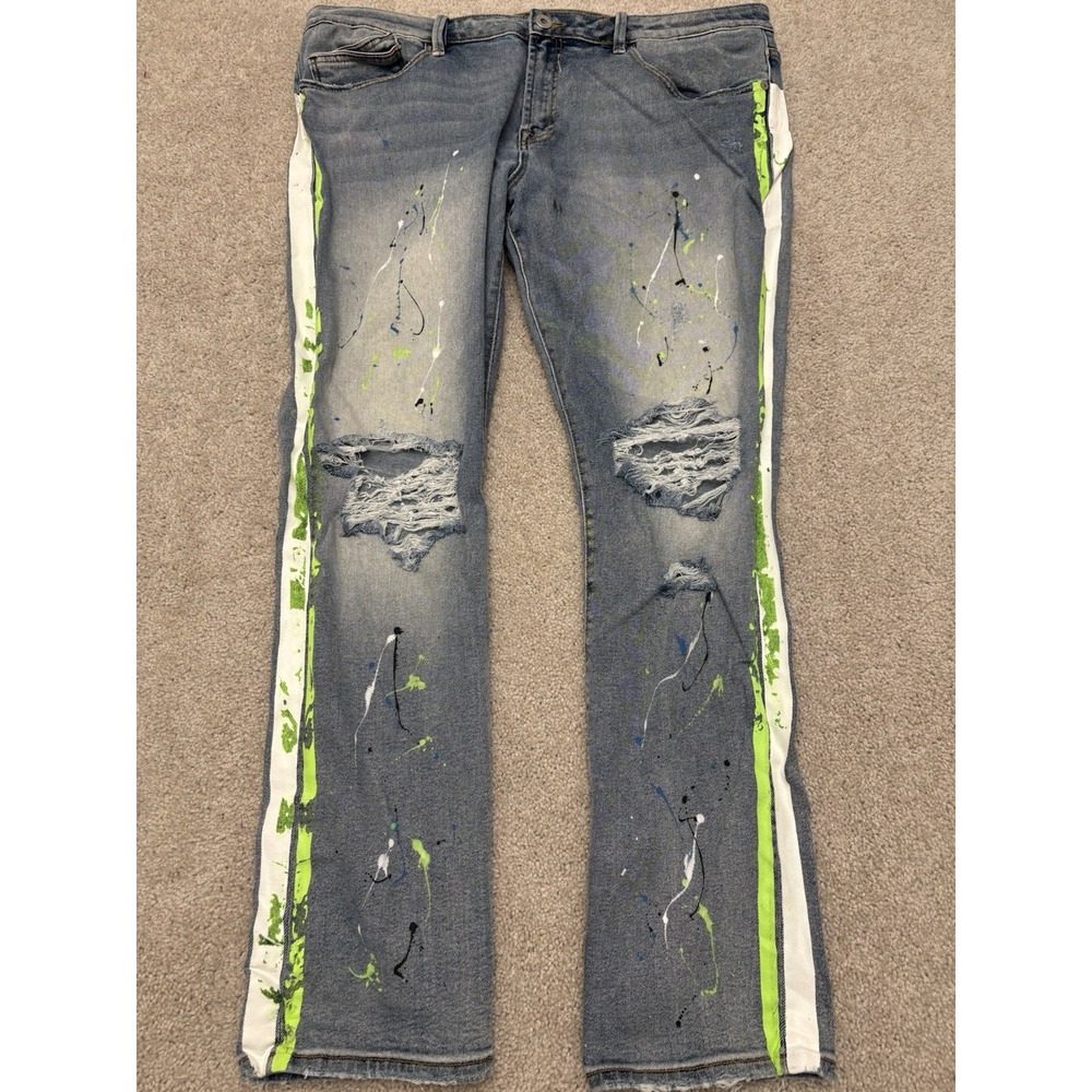 Men's Cult of Individuality Rocker Slim Stretch Jeans Paint Splat Size 40x33